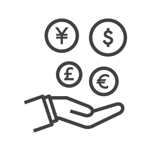 様々な通貨と手のアイコン